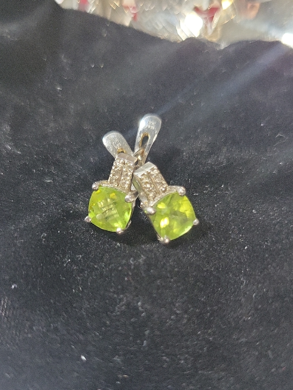 Silver Drop Earrings with Lime Green Gemstones
